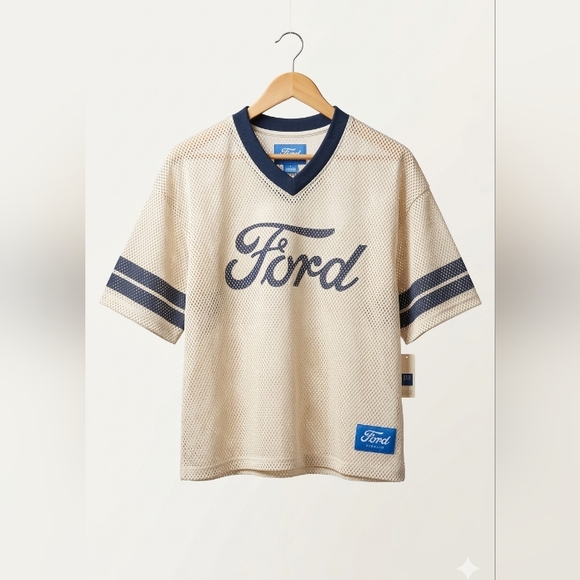PacSun Tops - PacSun Ford Unisex Beige and Navy Mesh Jersey~Size Medium~New With Tags